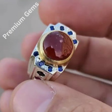 Natural Yemeni Brown Aqeeq Mens Ring Sterling Silver 925 Handmade