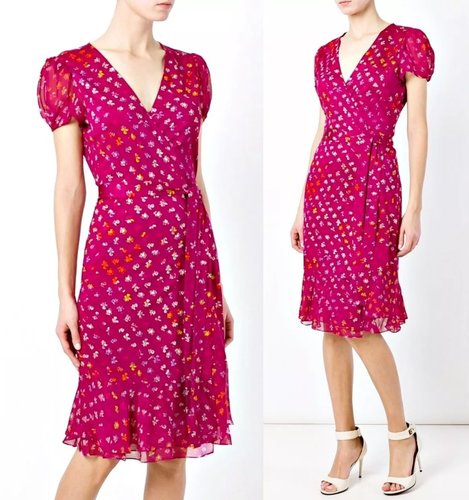 DIANE VON FURSTENBERG Layton Silk Jersey and Chiffon Ruffle Wrap Dress sz 0 $448 - Picture 2 of 23