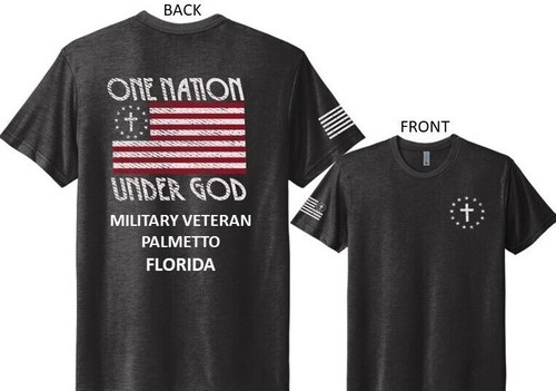 PALMETTO BAY-FLORIDA* MILITARY VETERAN*ONE NATION UNDER GOD *2-SIDED SHIRT - Picture 2 of 2