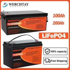 12V 100Ah 200Ah LiFePO4 Lithium Battery BMS Deep Cycle For RV Solar Off-grid