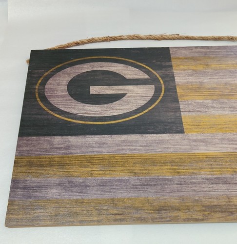 GREEN BAY PACKERS NFL BANDIERA AMERICANA LEGNO HOME DECOR UOMO INSEGNA GROTTA 12"x19" - Foto 2 di 4