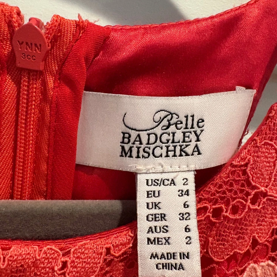 Vestido Belle Badgley Mischka Encaje Ombre Halter Midi Rosa Coral Talla 2 Foto 2 de 4