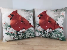 Two Red Cardinal Throw Pillows 15"X14"