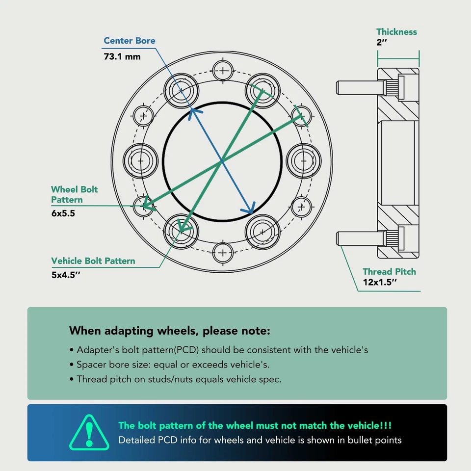 4Pcs 5x4.5" to 6x5.5" Wheel Adapter 12x1.5" 73.1mm 2" for Toyota Camry Scion xB - Image 2 of 4