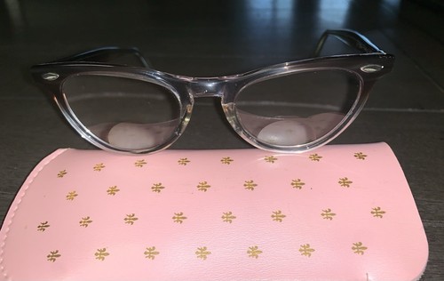 E2 VTG AMERICAN OPTICAL CAT EYE BIFOCAL EYEGLASSES PURPLE/ CLEAR FRAMES 5.5 CASE - Picture 4 of 22