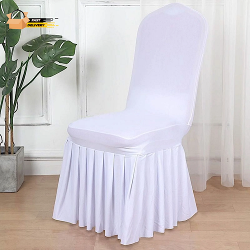 Balsacircle White Fitted Spandex Stretchable Banquet Chair Cover Ruffle Pleated