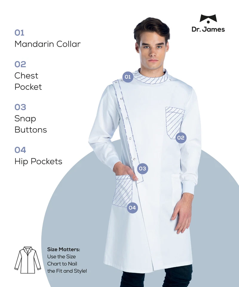 New Howie Dr. James Polycotton Lab Coat Medical Workwear Doctor Scientist Jacket - Image 2 of 4