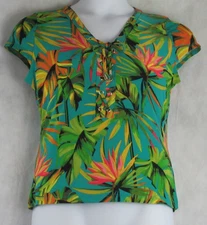 INC International Concepts Women's Lace-Up Front Top, Topical Multi, Medium