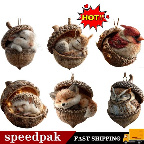 Forest Animal Acorn Ornament-Cozy ForestChristmas Ornament,2D Flat AcrylicHang - Picture 1 of 22