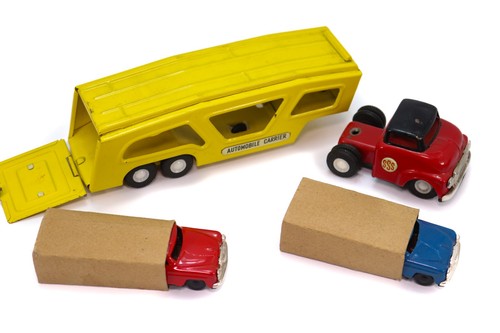 SSS Heavy Duty Construction 1950s Tin Friction Trailer Truck Assortment COMPLETE - Picture 2 of 18