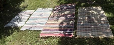 LOT 4 Vintage 70s HAND LOOMED RAG RUG RUNNERS Some damage~use for pillows, etc
