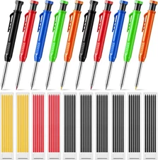 10 Pcs Solid Carpenter Pencils with 60 Pcs 2.8mm Refills Long Nosed Deep Hole...