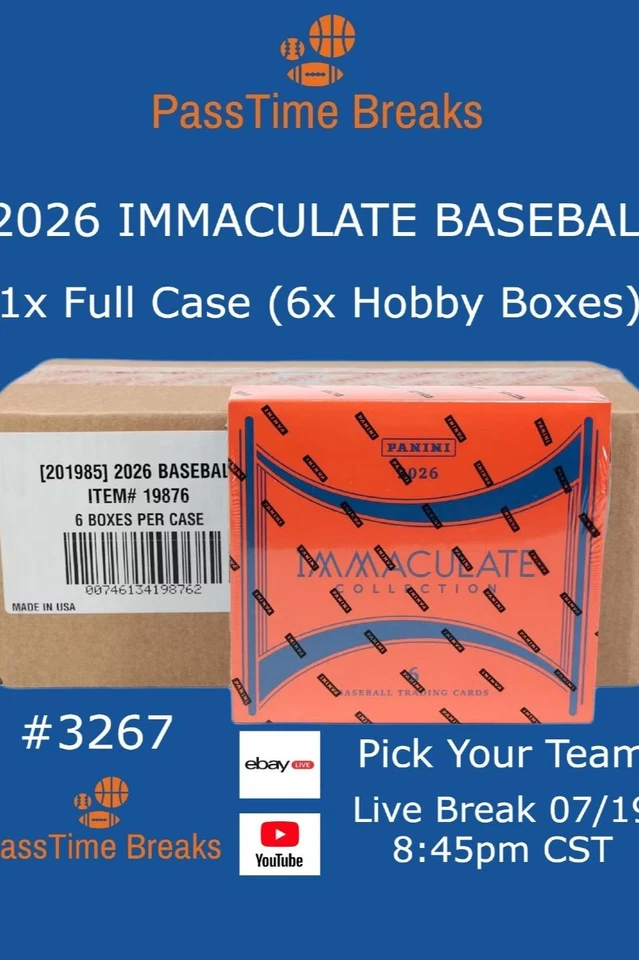 2026 PANINI IMMACULATE BASEBALL - 1x Full Case 6x Hobby Box PYT BREAK 3267