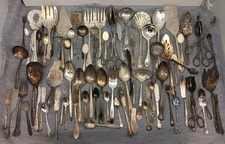 Vtg Silverplate Flatware Lot/80 Crafts Serving Pieces Tongs Butter Knife Spoon