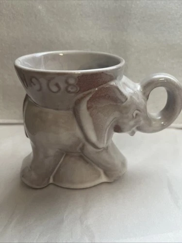 1968 Frankoma GOP Elephant Political Mug – First Year, Gray/White Glaze, Vintage