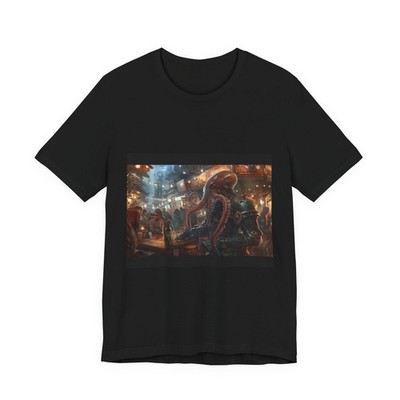 Sci-Fi Bar T-Shirt   Cyberpunk Octopus Warrior, Alien Night Market Art Tee