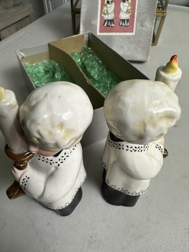 Vintage Rare Box MCM Ceramic Candle Holders Carolers Choir Girl & Boy Christmas - Picture 7 of 11
