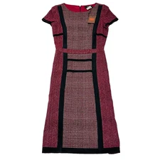 ETRO Milano 42 US/4 Sheath Dress Pink Black Wool Cap Sleeve Back Zip NWT $1670