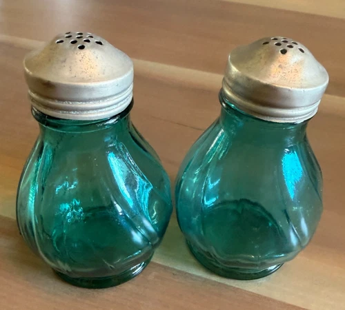 Jeannette Ultramarine Swirl Teal Salt and Pepper Shaker Pair Depression Glass