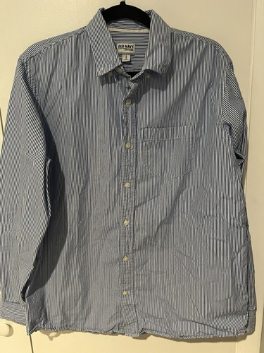 Old Navy Shirt Mens Large Blue Striped Long Sleeve Button Up Cotton