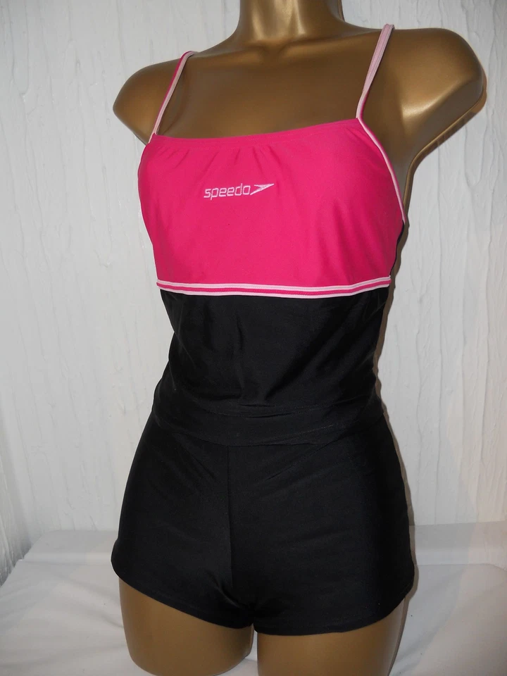 BLACK / PINK SPEEDO SHORTS LEG TANKINI BIKINI SIZE 12 36" SWIMWEAR - Image 2 of 3