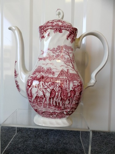 Vintage pink & White Staffordshire Myott County life hunting Tea coffee pot - Picture 15 of 15