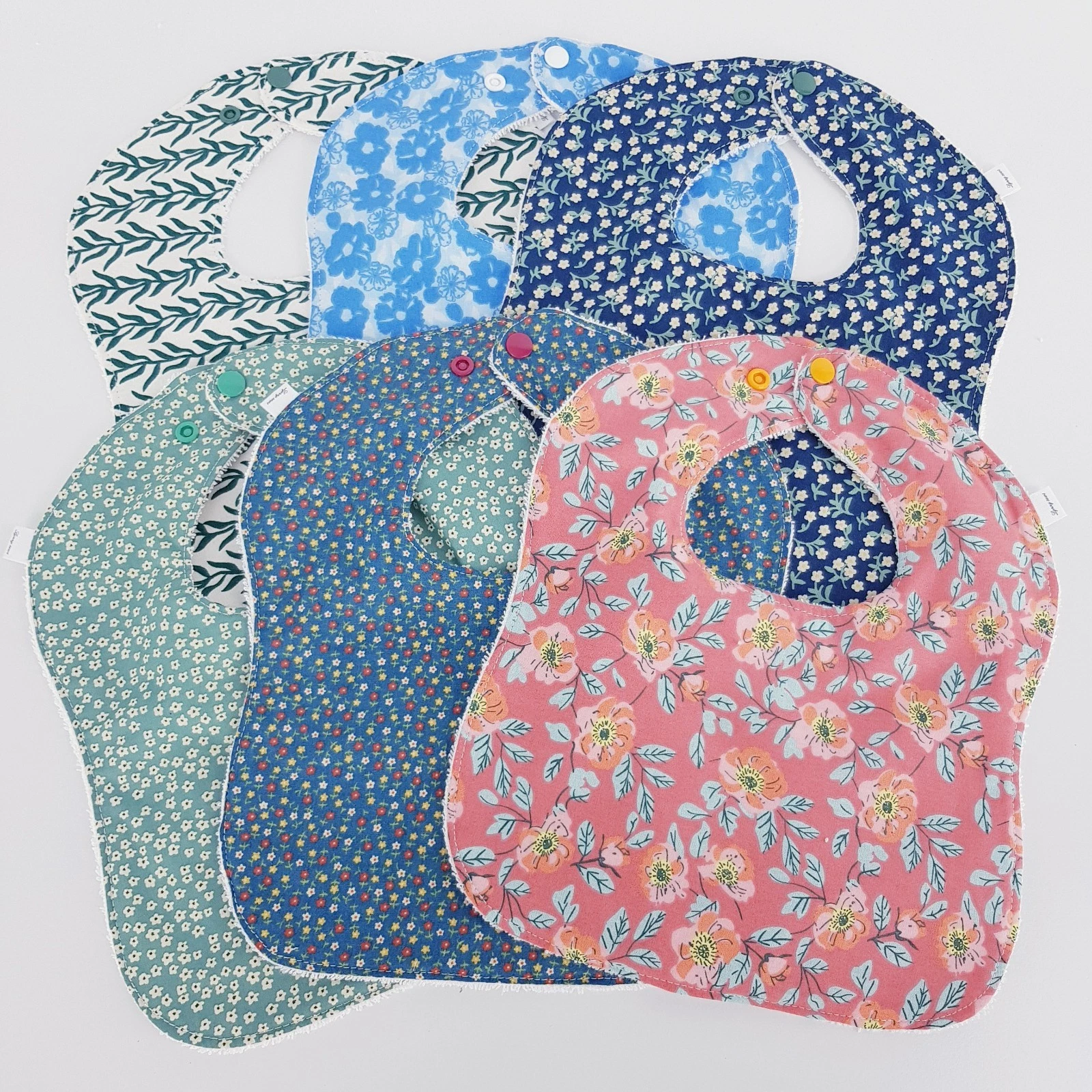 Baby Burp Cloths 6 x Pack Mixed Floral Prints Towelling Backed Handmade New