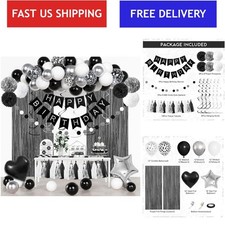 Black Silver Birthday Party Decorations Balloon Banner Backdrop Kit 96pc