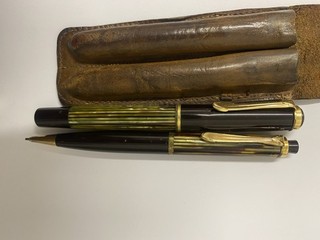 Antik Pelikan 400 DEF 1950 Füller und Bleistift Tortoise Lederetui 585 14K Gold