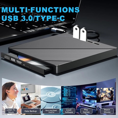 Externes CD Laufwerk USB 3.0 Typ-C,Portable RW Brenner mit SD für Laptop,Win,PC - Afbeelding 3 van 12
