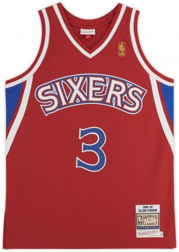Maglia Allen Iverson Philadelphia 76ers firmata rossa 1996-1997 Mitchell & Ness - Foto 3 di 5