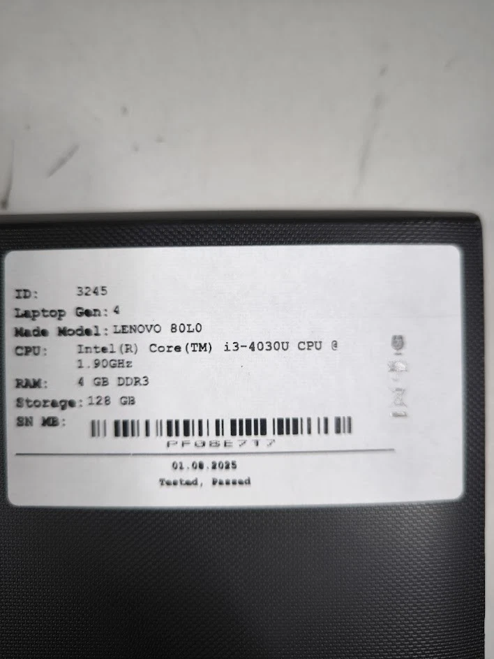Lenovo 80L0 Laptop - 4GB RAM Intel Core i3-4th Gen - Refurbished, Working, No OS - Image 3 of 4