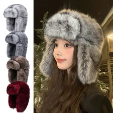 Faux Fur Winter Hat With Windproof Fleece Lined Ear Protection For Outdoor Activ