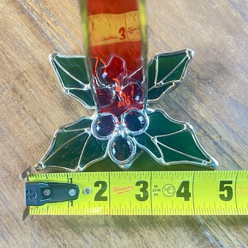 Centro de mesa de pie para velas de acebo y bayas de Navidad de vitral - Imagen 5 de 11