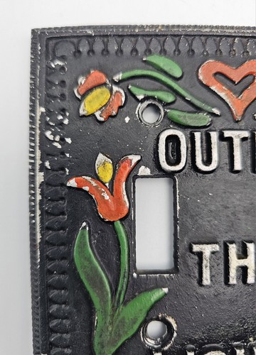 Vintage "OUTEN THE LIGHT" Double Switch Plate Cover PA Dutch Tulips Cast Iron - Picture 2 of 10