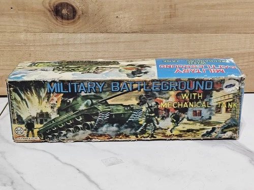 Vtg Tin Litho Marx Military Battleground w Mechanical Tank, Box Windup Works!