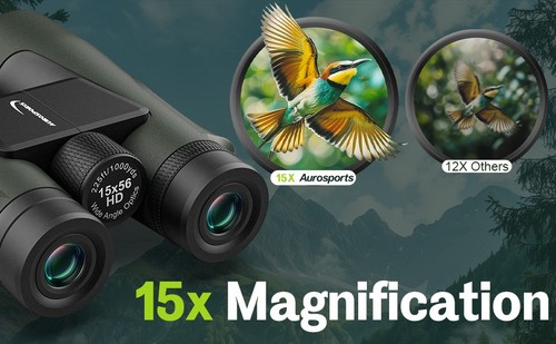 Aurosports 15x56 Binoculars HD Large View Binoculars Clear Low Light Vision Gree - Picture 9 of 12