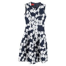 Carolina Herrera Floral Print Knee-Length Dress In Navy And White Polyest Size