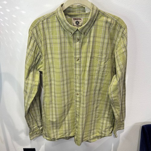 Resistol Green Brown Plaid Button Down Shirt Button Collar Boys XXL (18-20)
