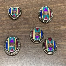 Vintage Southwestern Set of 5 Button Covers Western Heart Oval