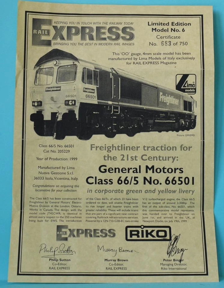 LIMA CLASS 66 RAIL EXPRESS LTD EDITION 683 L205229 FREIGHTLINER DCC FITTED ITALY - Image 3 of 4