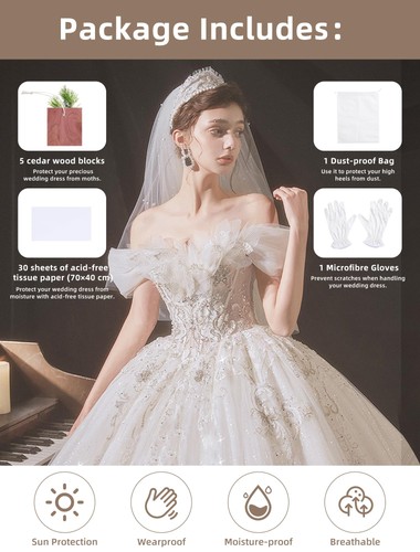 Wedding Dress Storage Box, Large Wedding Dress Preservation Box with 5 Cedar ... - Foto 4 di 7