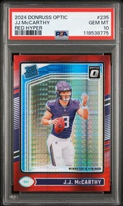 2024 Donruss Optic  Rookie J.J. McCarthy #235 Red Hyper Prizm RC JJ 💎 PSA 10 SP