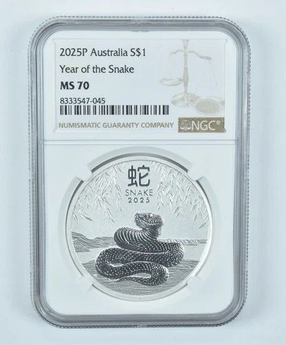2025 P Australia 1 Dollar Silver Year Of The Snake MS70 NGC Brown Label *1318