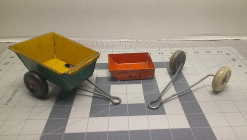 Vintage 1950's Lot of Pressed Tin Litho Steel Dump Farm Trailer Toy Parts Repair