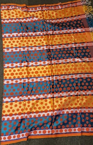Woven Silk Saree Geometric Print Fringe 84x60" Vibrant Colors Geaorgatte
