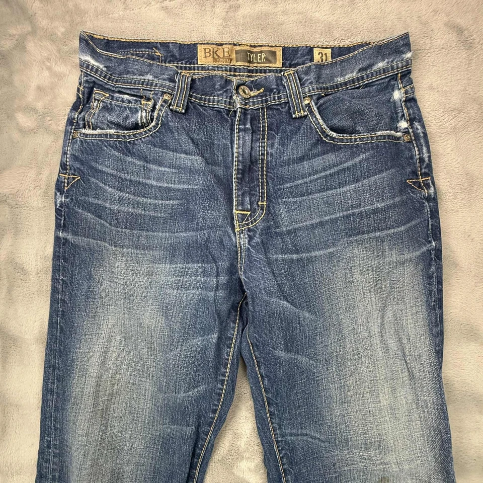 Buckle Bke Mens Jeans 31 x 32 Tyler Bootcut Blue Distressed Denim 100% Cotton - Image 3 of 4