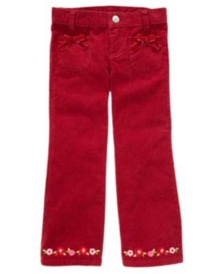 GYMBOREE COZY OWL RED FLOWER HEM CORDUROY PANTS 10 12 NWT