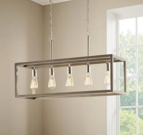 Hampton Bay Boswell Quarter 34 in. 5-Light Brushed Nickel Farmhouse Linear - Picture 3 of 8