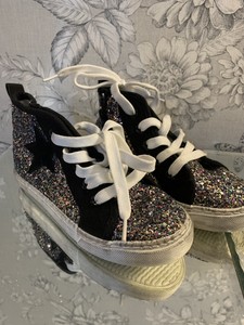 girls silver glitter trainers